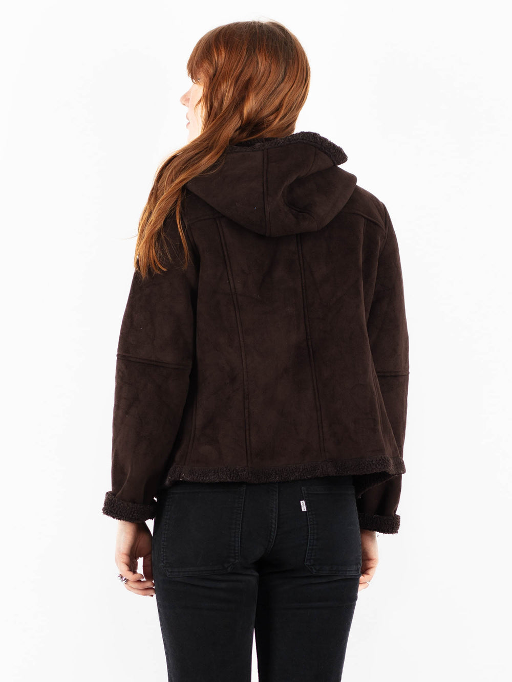 Vintage 90's Women Faux Sheepskin Jacket in BrownV9835
