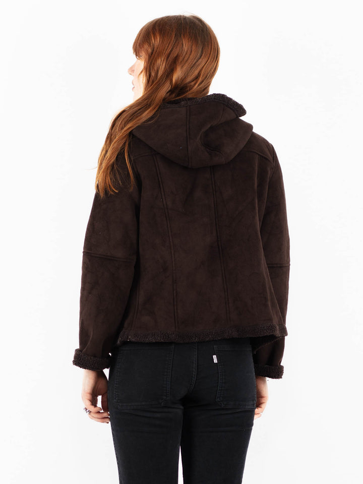 Vintage 90's Women Faux Sheepskin Jacket in BrownV9835