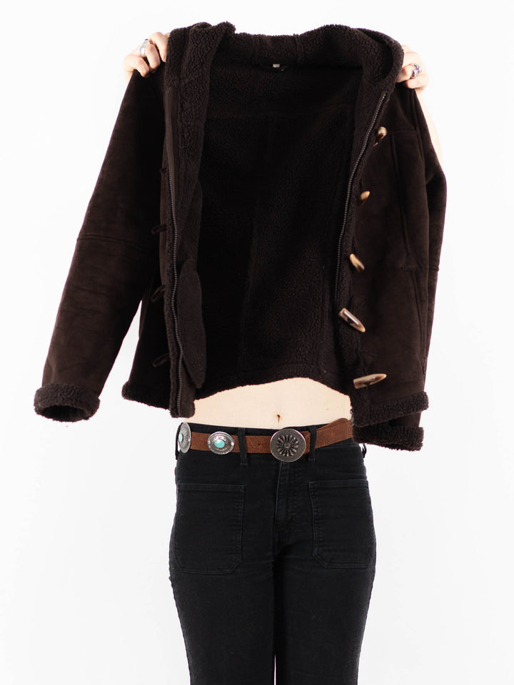 Vintage 90's Women Faux Sheepskin Jacket in BrownV9835