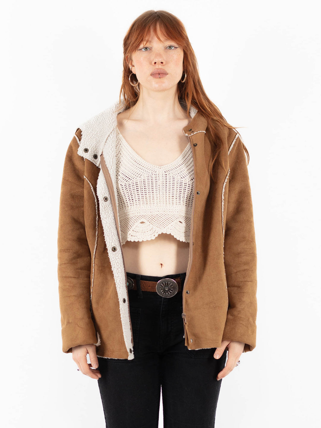 Vintage 00's Women Faux Sheepskin Jacket in BrownV9836