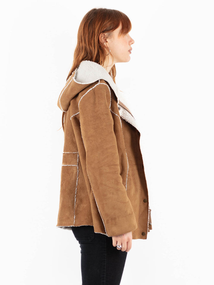 Vintage 00's Women Faux Sheepskin Jacket in BrownV9836