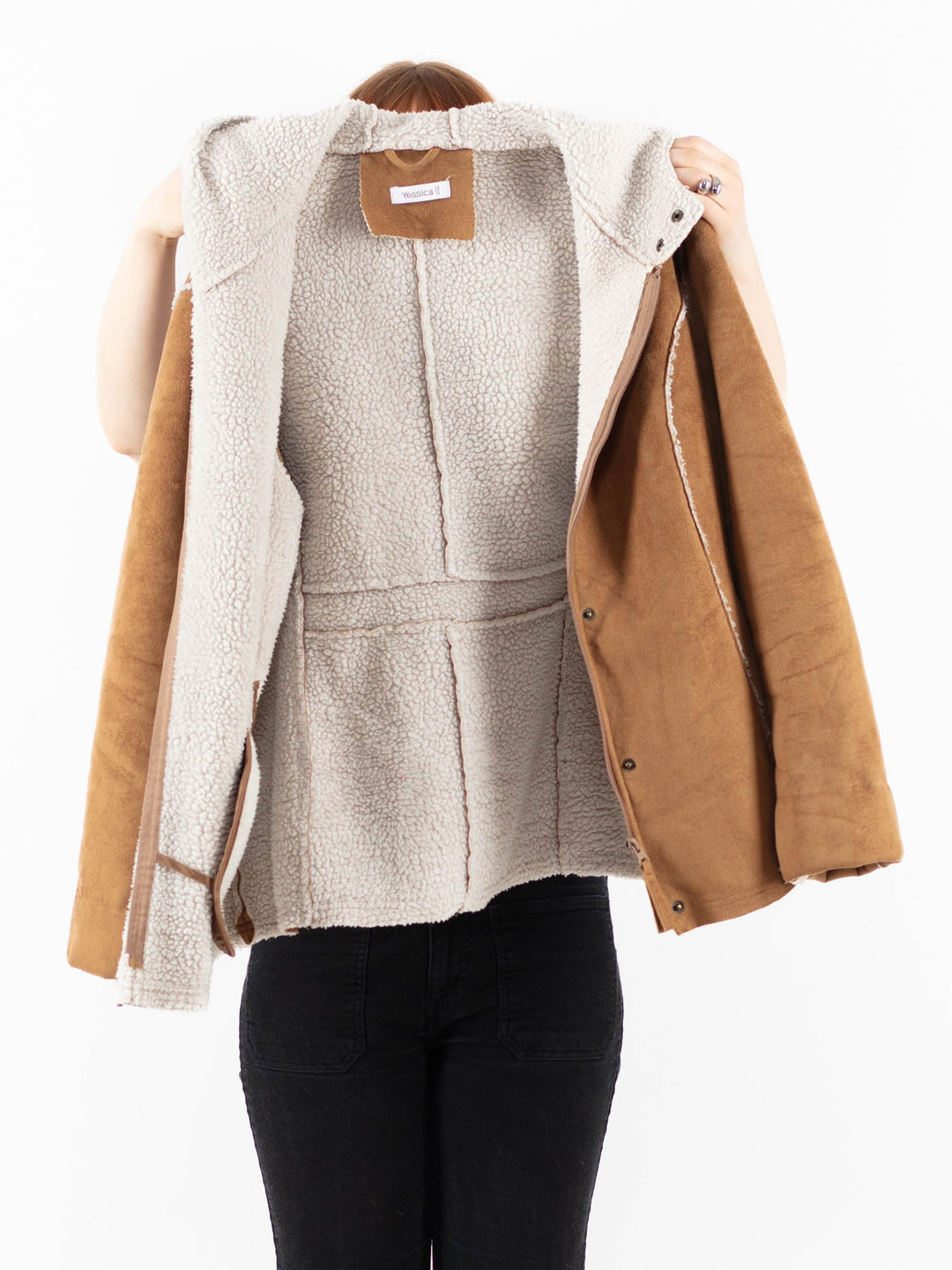 Vintage 00's Women Faux Sheepskin Jacket in BrownV9836