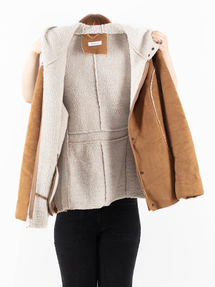 Vintage 00's Women Faux Sheepskin Jacket in BrownV9836