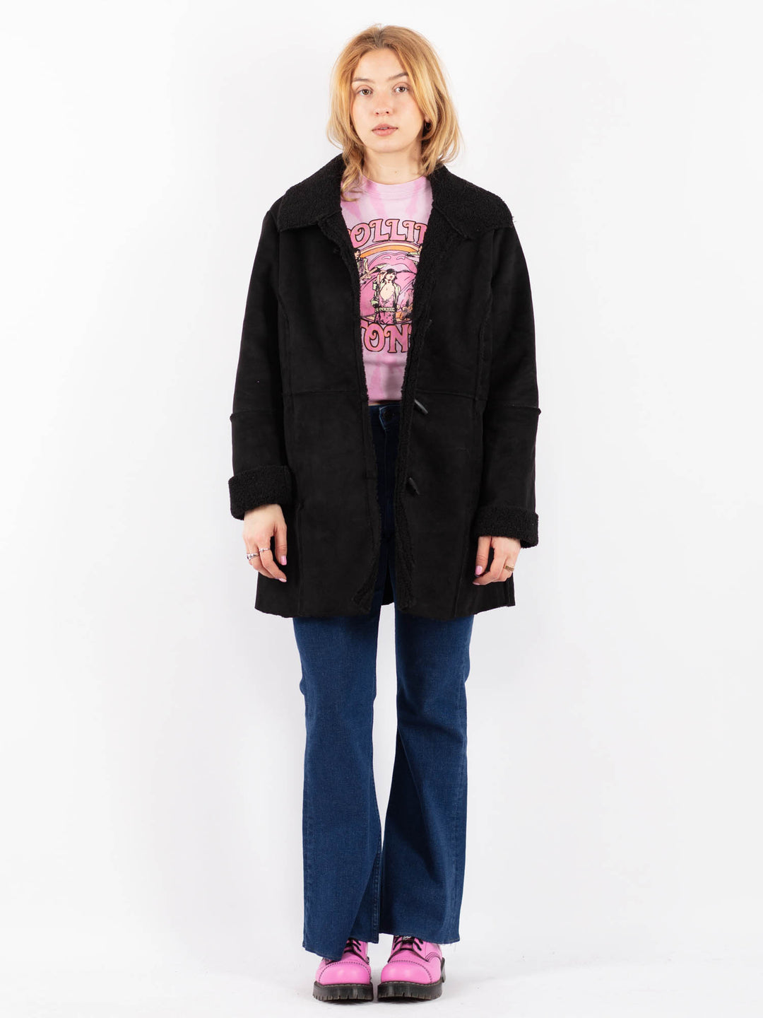 Vintage 00's Women Faux Sheepskin Coat in BlackV9605