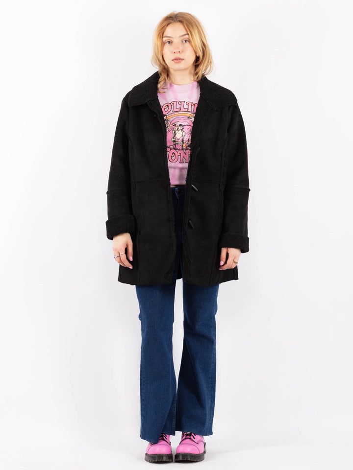 Vintage 00's Women Faux Sheepskin Coat in BlackV9605