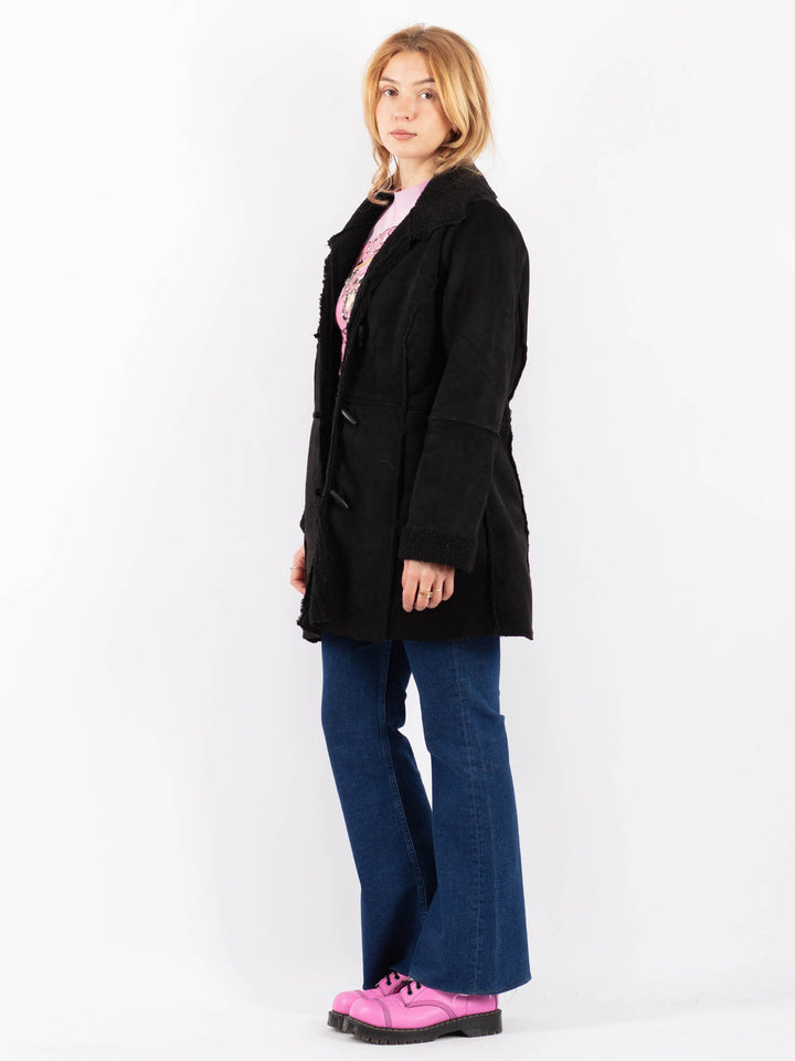 Vintage 00's Women Faux Sheepskin Coat in BlackV9605
