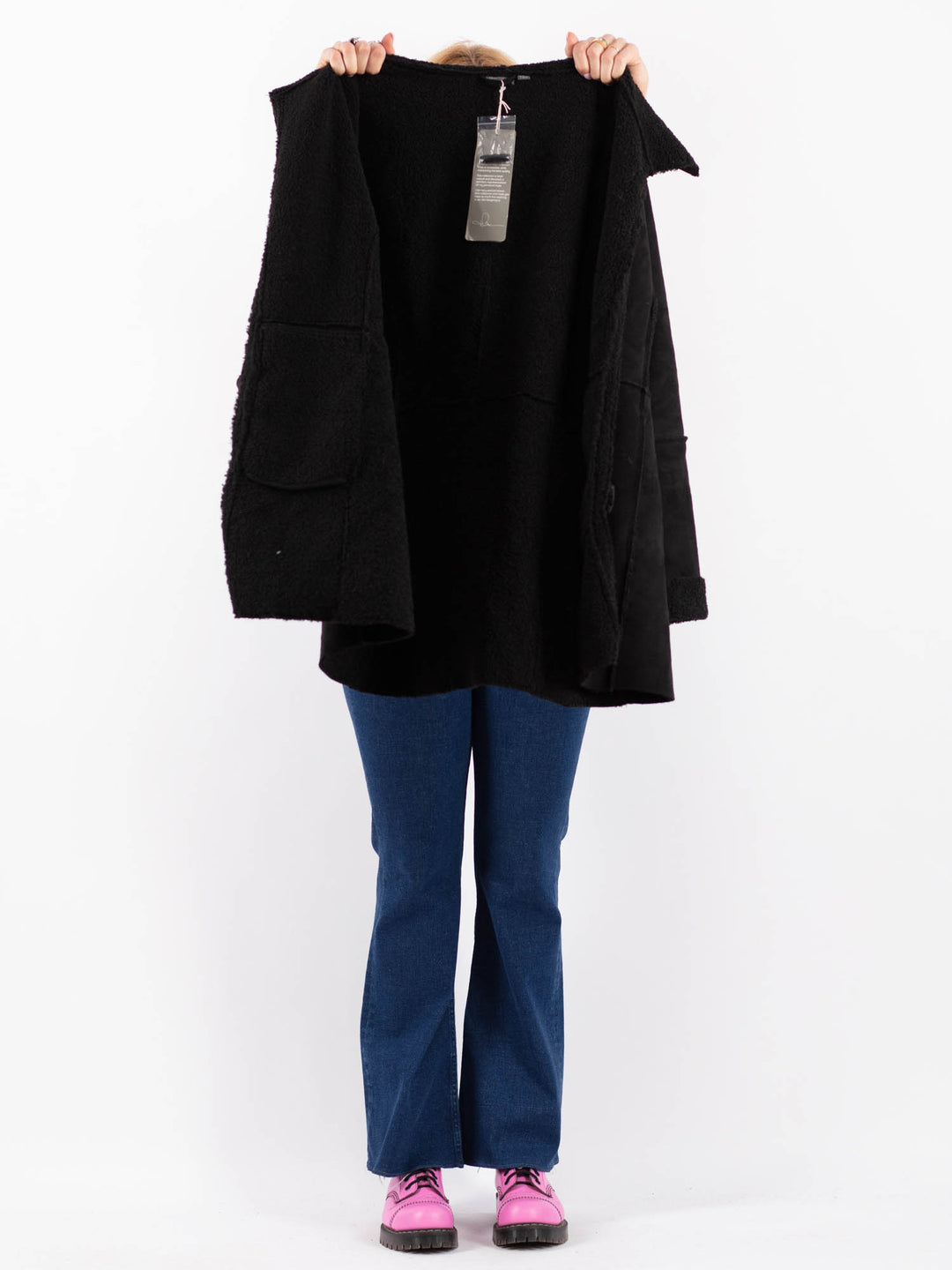 Vintage 00's Women Faux Sheepskin Coat in BlackV9605
