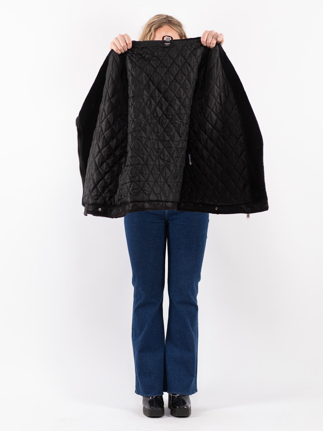 Vintage 00's Women Faux Sheepskin Jacket in Black