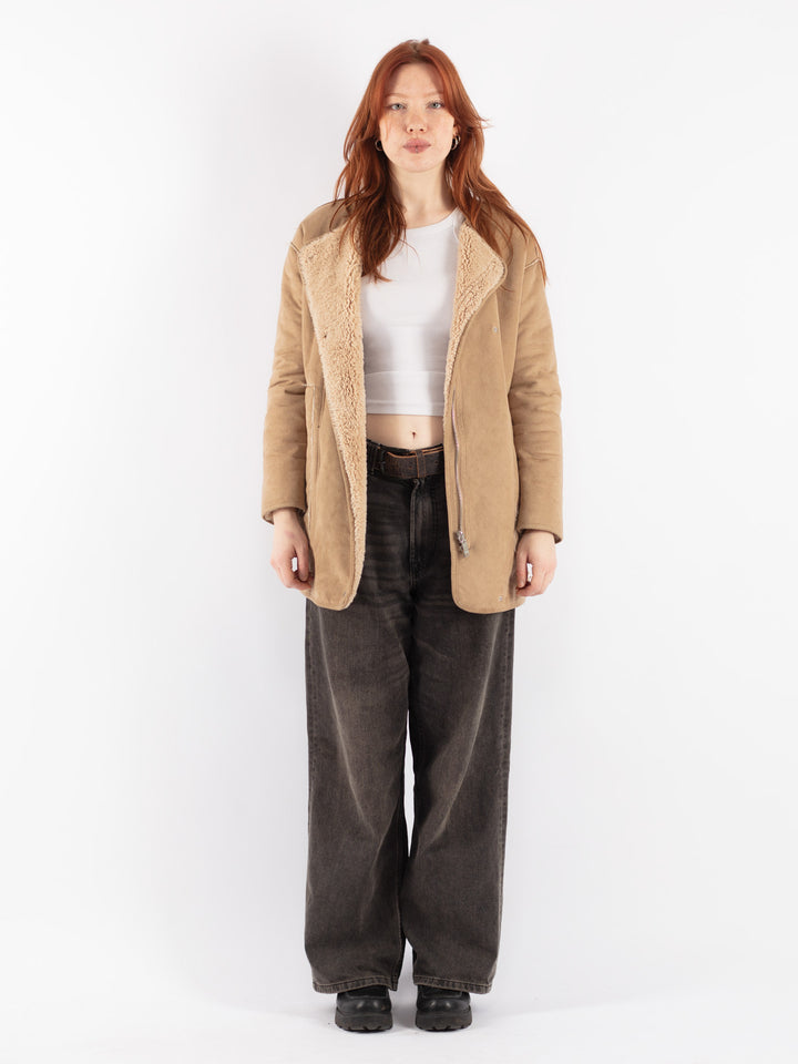 Vintage 00's Women Faux Sheepskin Jacket in BeigeV8536