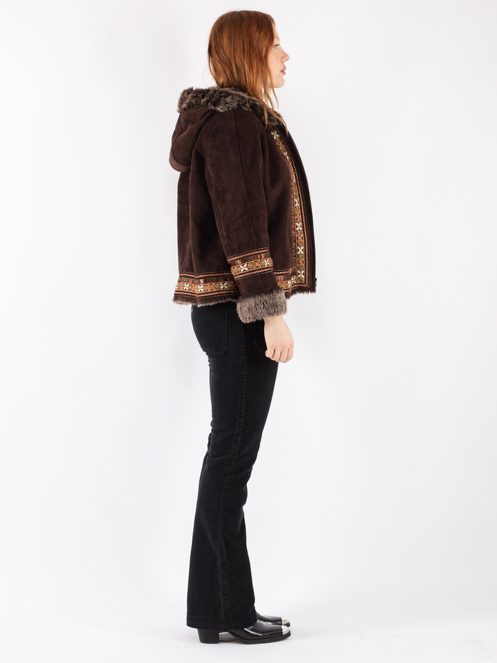 Vintage 00's Women Faux Sheepskin Jacket in Brown