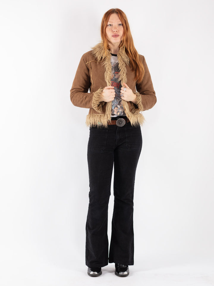 Vintage 00's Women Faux Sheepskin Jacket in Beige