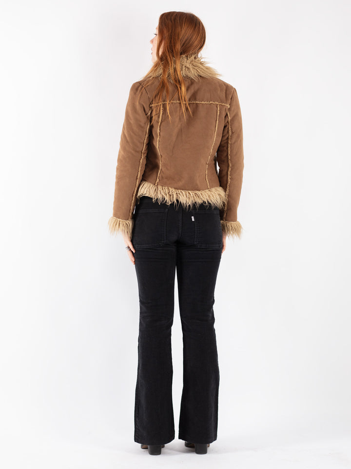 Vintage 00's Women Faux Sheepskin Jacket in Beige