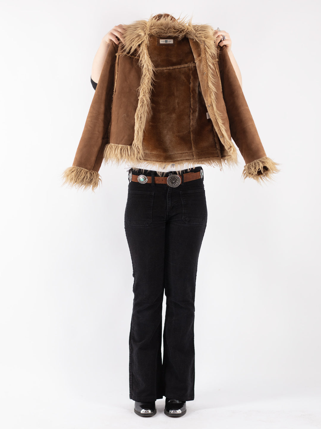 Vintage 00's Women Faux Sheepskin Jacket in Beige