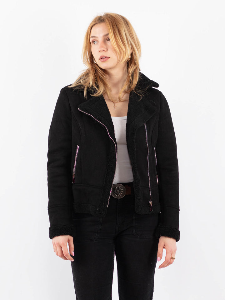 Vintage 00's Women Faux Sheepskin Jacket in BlackV9719