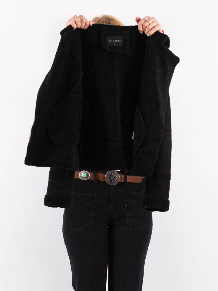 Vintage 00's Women Faux Sheepskin Jacket in BlackV9719