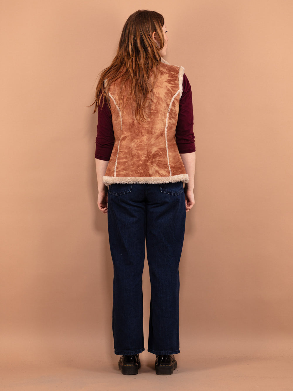 Vintage 00's Women Faux Sheepskin Vest in Beige Brown - NorthernGrip