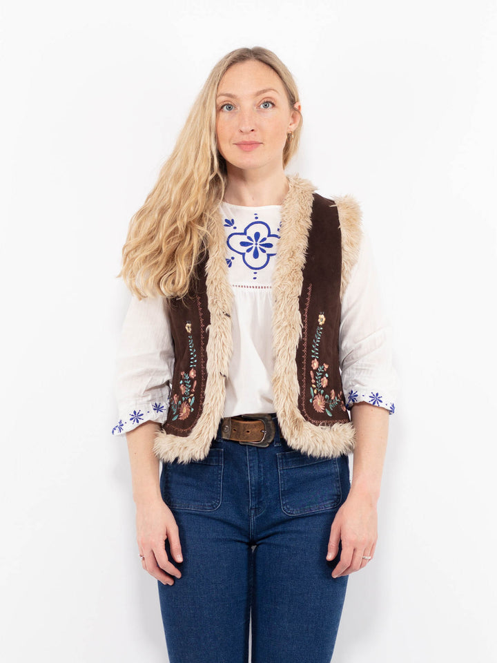 Vintage 00's Women Faux Sheepskin Vest in BrownA1026