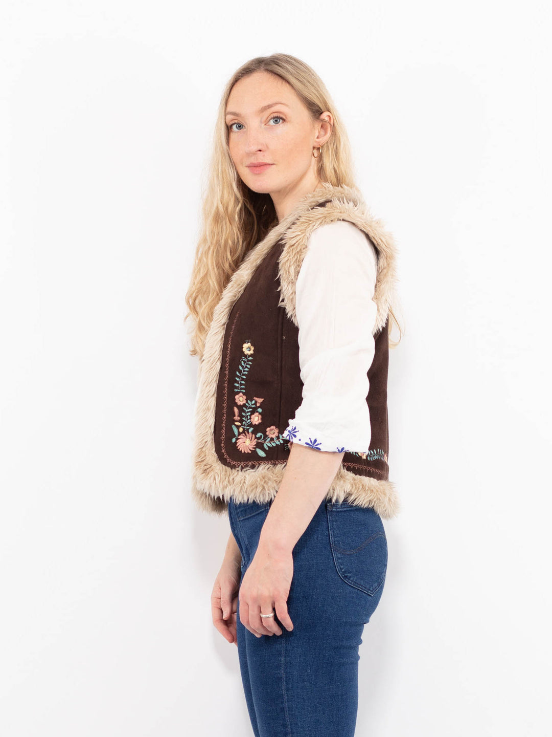 Vintage 00's Women Faux Sheepskin Vest in BrownA1026