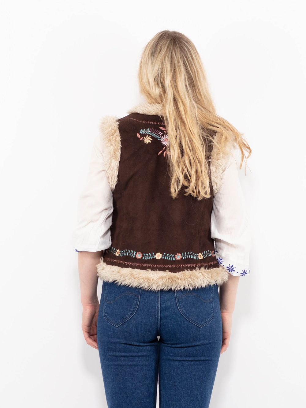 Vintage 00's Women Faux Sheepskin Vest in BrownA1026