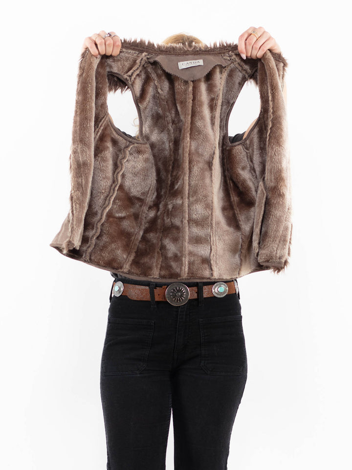Vintage 00's Women Faux Sheepskin Vest in BeigeA0234