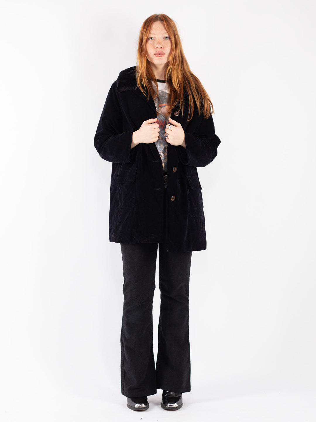 Vintage 00's Women Suede Coat in Blue