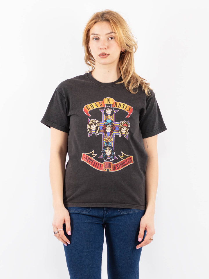 Vintage 00's Women Guns N' Roses Print T-Shirt in Gray