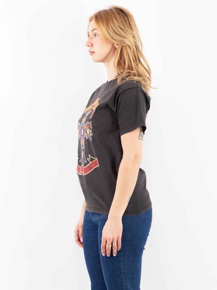Vintage 00's Women Guns N' Roses Print T-Shirt in Gray
