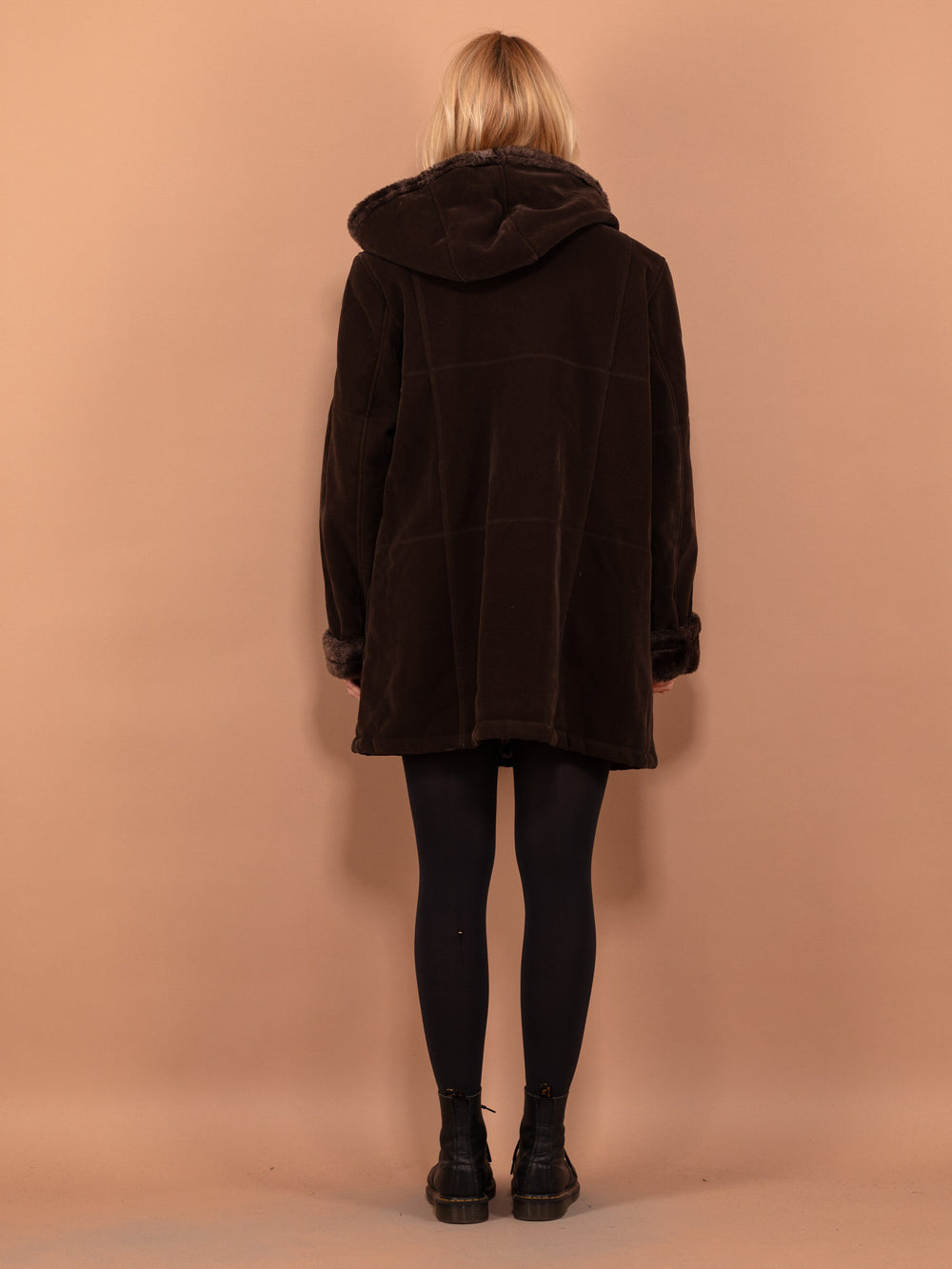 Vintage 00's Women Hooded Sherpa Coat in Brown - NorthernGrip