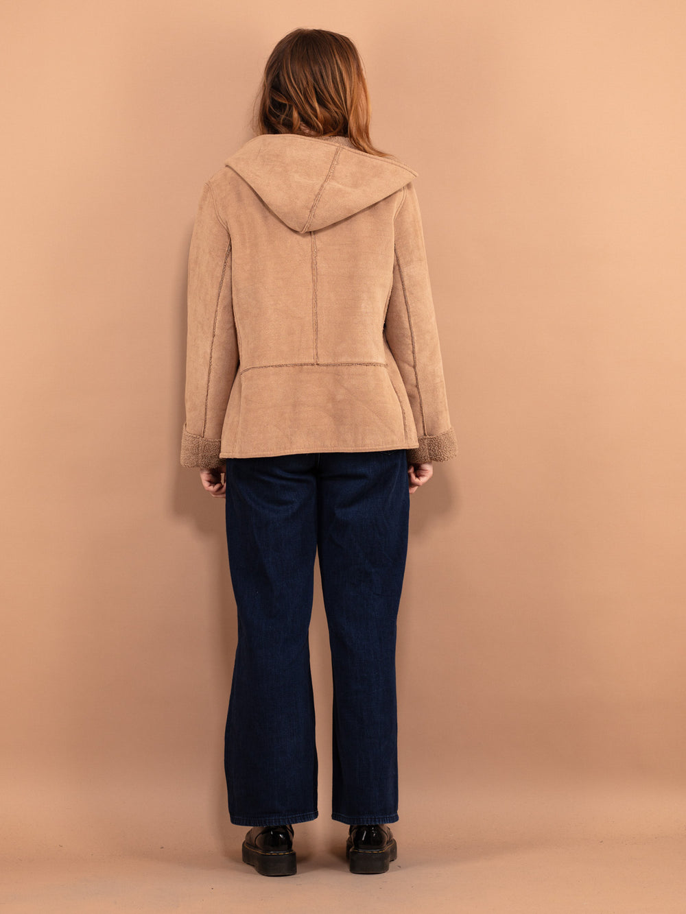 Vintage 00's Women Hooded Sherpa Jacket in Beige - NorthernGrip