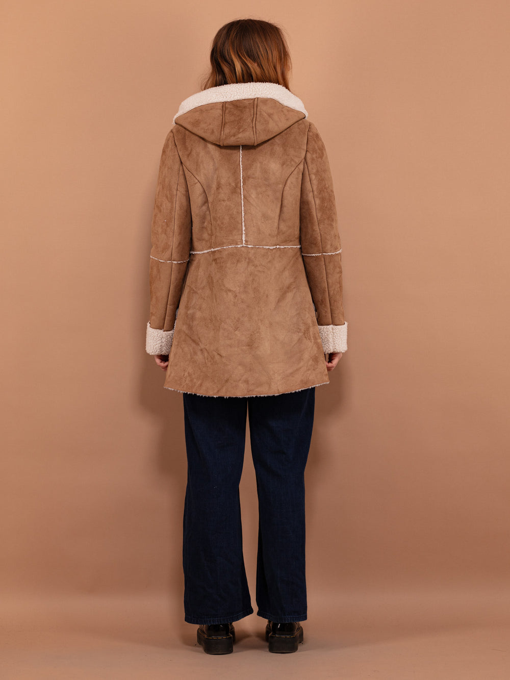 Vintage 00's Women Hooded Sherpa Coat in Brown - NorthernGrip