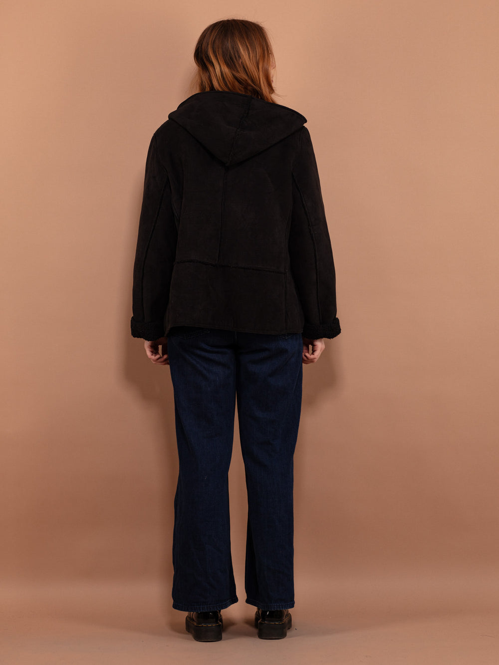 Vintage 00's Women Hooded Sherpa Jacket in Black - NorthernGrip