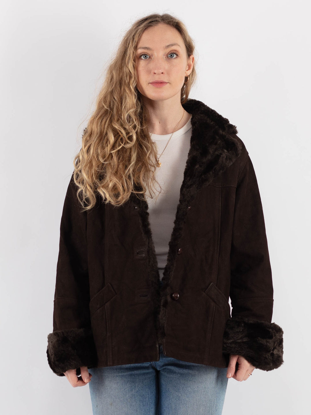 Vintage 00's Women Leather Jacket in BrownV9315
