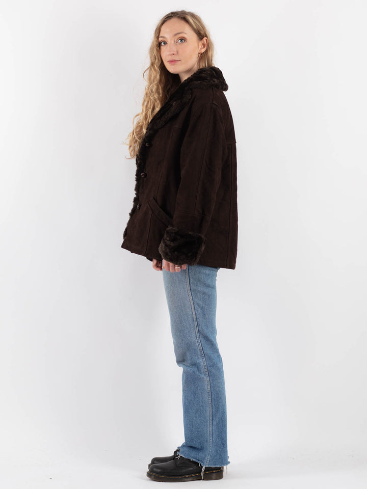 Vintage 00's Women Leather Jacket in BrownV9315