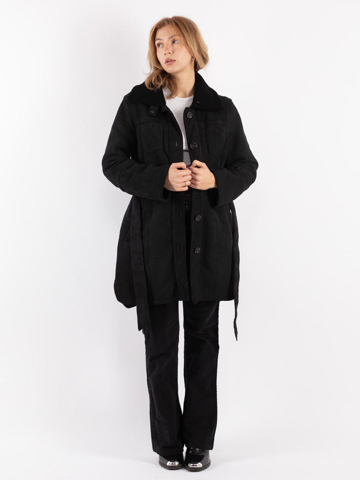 Vintage 00's Women Sheepskin Coat in Black
