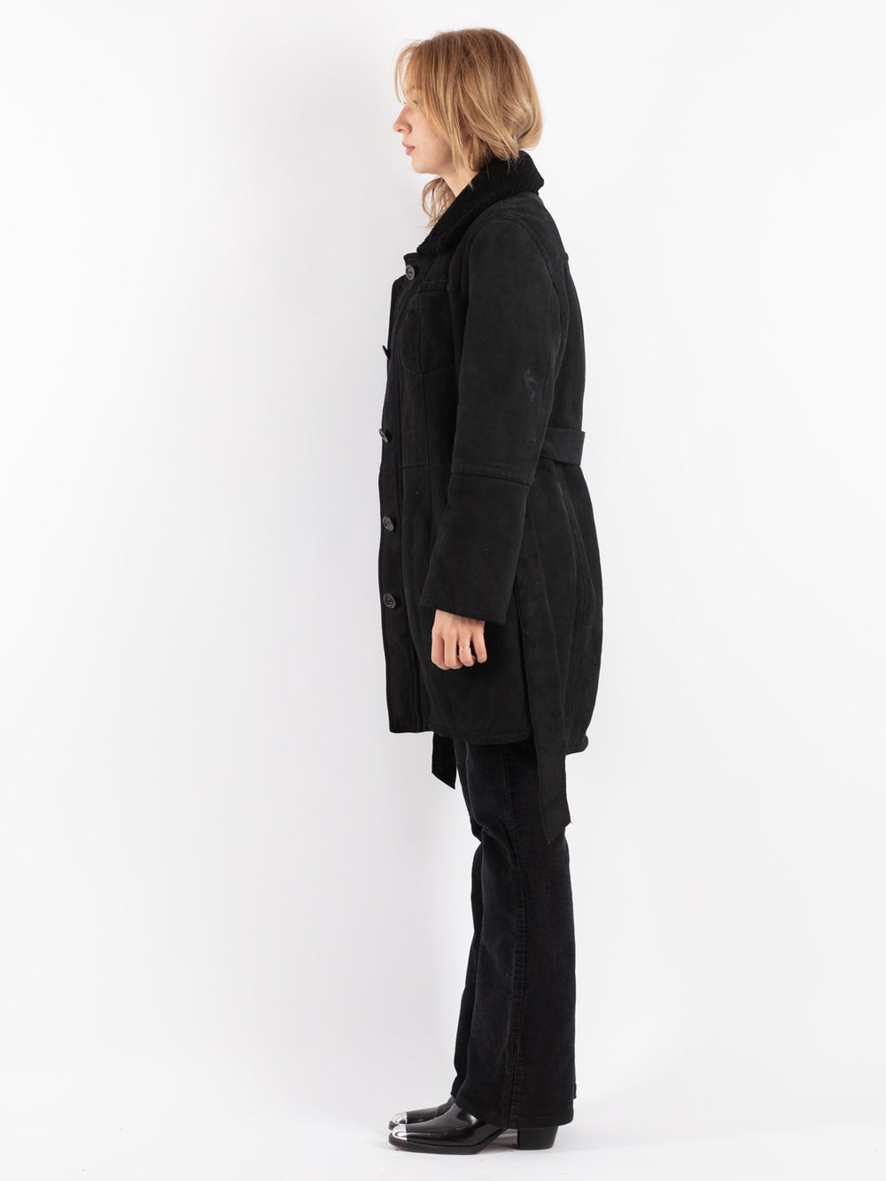 Vintage 00's Women Sheepskin Coat in Black