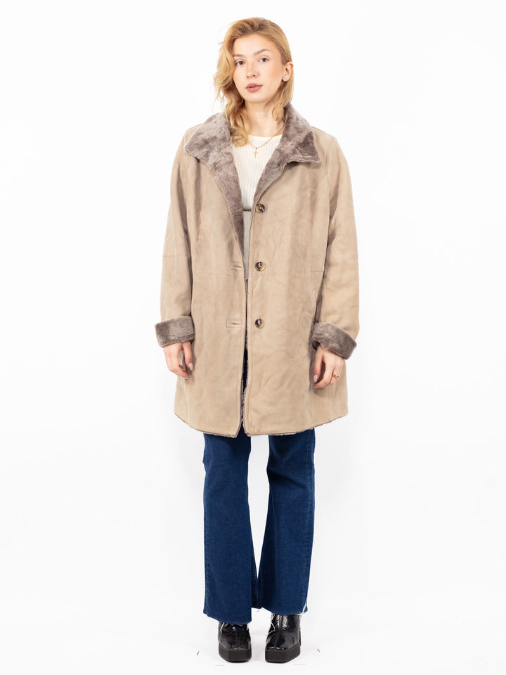 Vintage 00's Women Sheepskin Coat in BeigeA0802