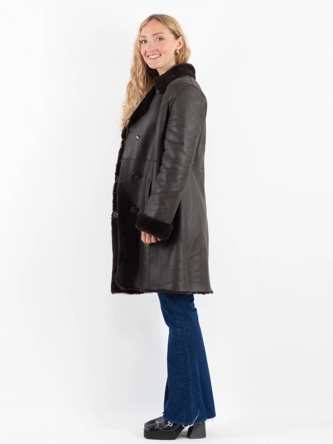 Vintage 00's Women Sheepskin Coat in BrownV9869