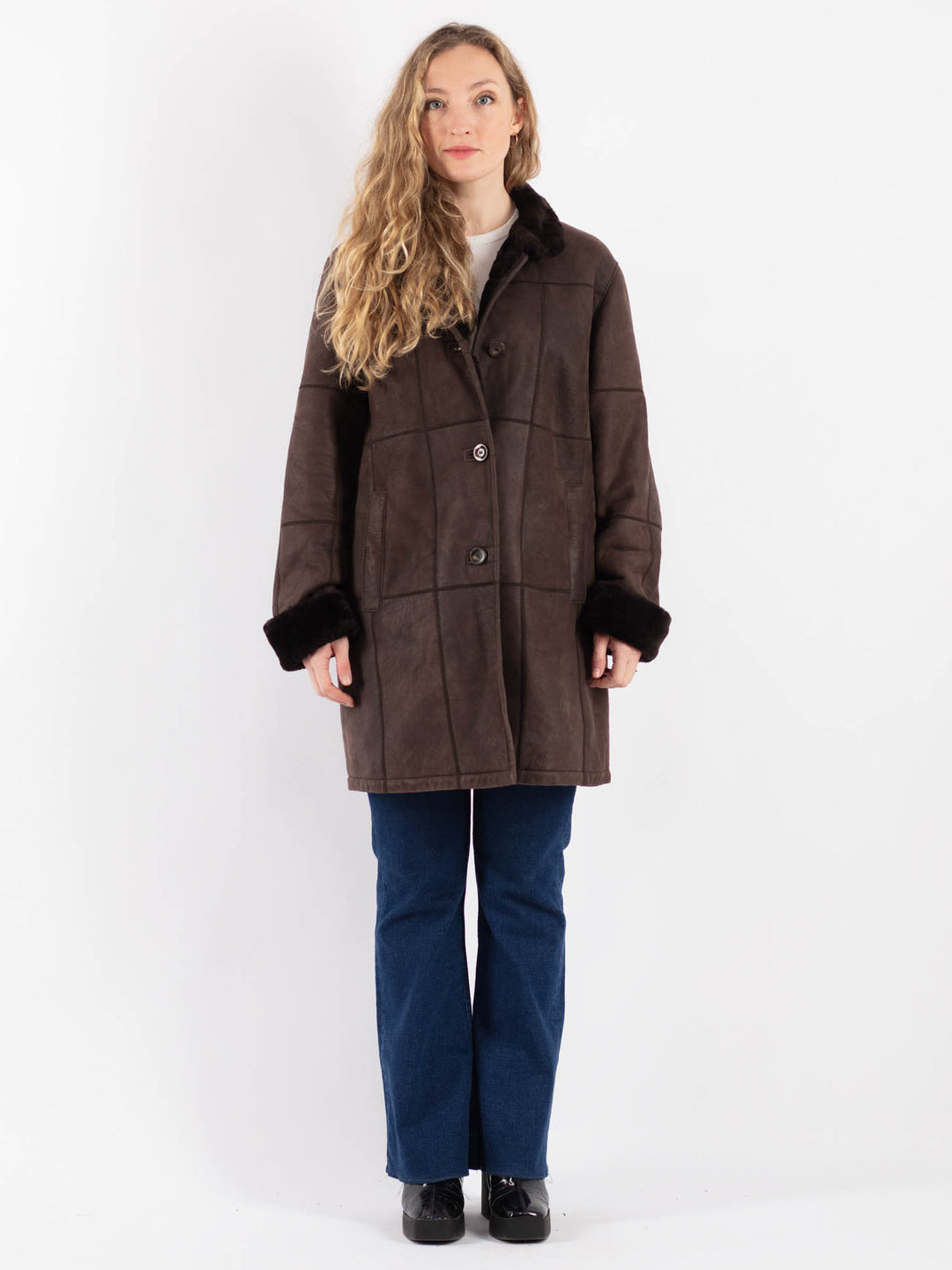 Vintage 00's Women Sheepskin Coat in Brown