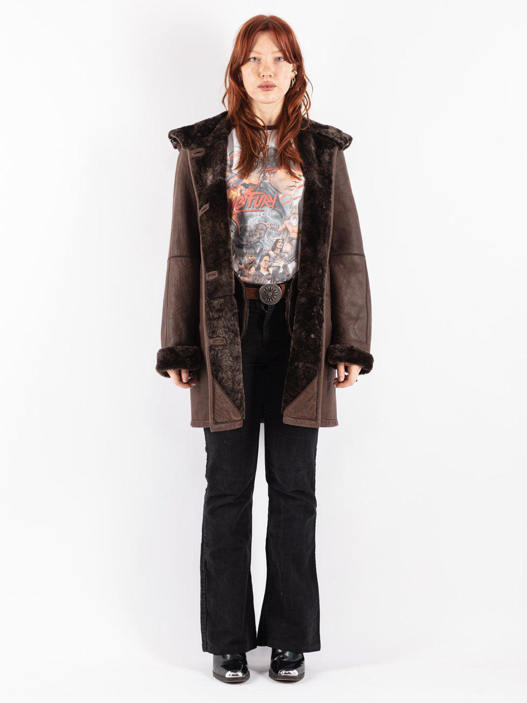 Vintage 00's Women Sheepskin Coat in Brown