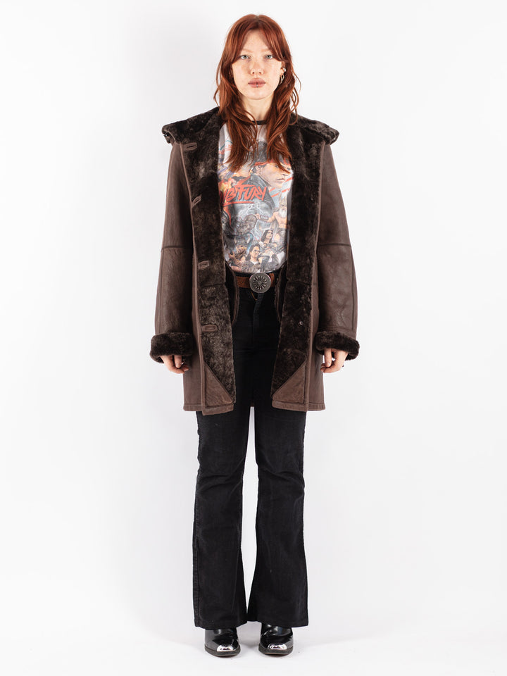 Vintage 00's Women Sheepskin Coat in Brown