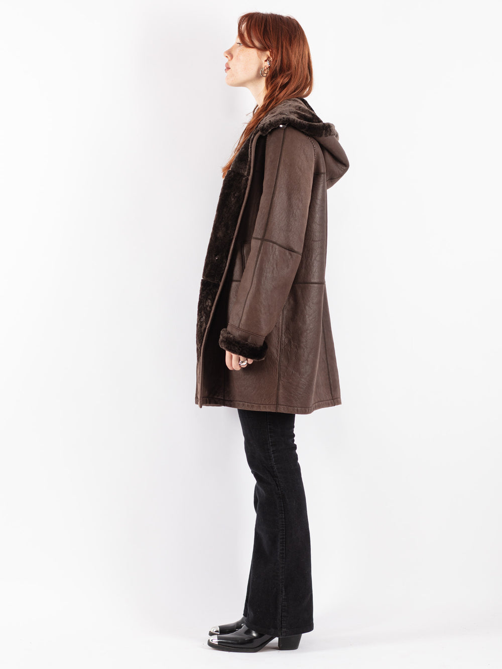 Vintage 00's Women Sheepskin Coat in Brown