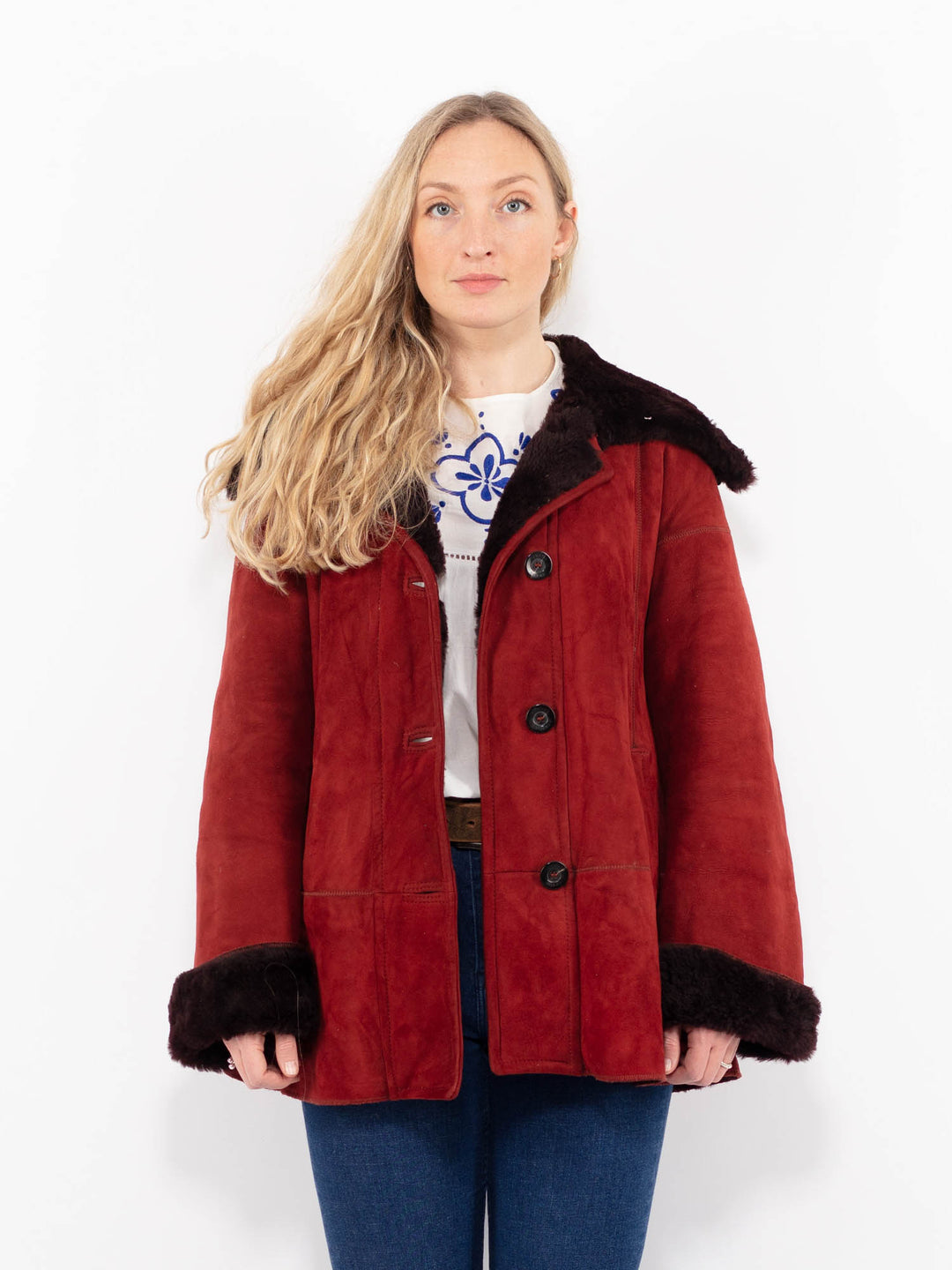 Vintage 00's Women Sheepskin Coat in RedA1031