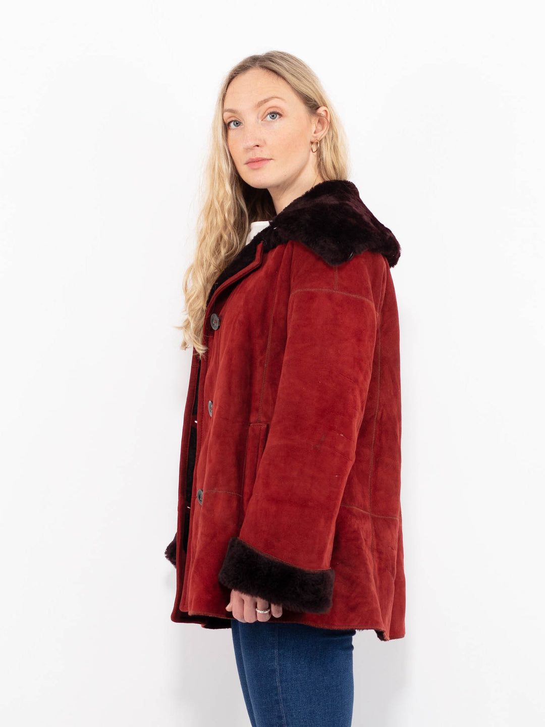Vintage 00's Women Sheepskin Coat in RedA1031