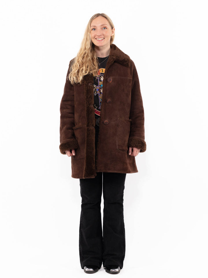 Vintage 00's Women Sheepskin Shearling Coat in BrownA0941