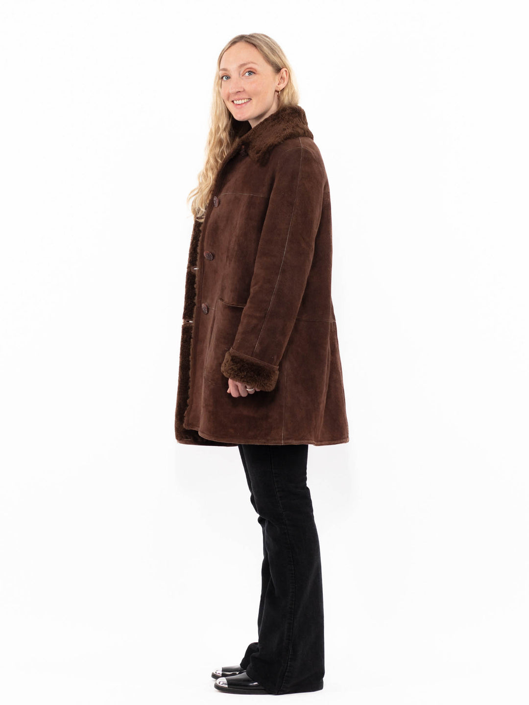 Vintage 00's Women Sheepskin Shearling Coat in BrownA0941