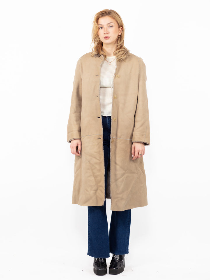 Vintage 00's Women Sheepskin Coat in Beige