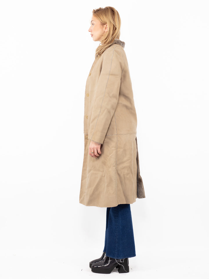 Vintage 00's Women Sheepskin Coat in Beige