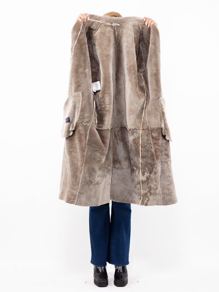 Vintage 00's Women Sheepskin Coat in Beige
