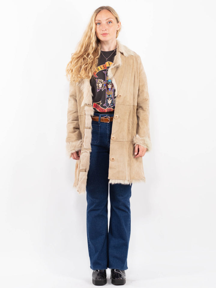 Vintage 00's Women Sheepskin Coat in BeigeA0478