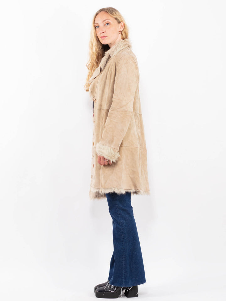 Vintage 00's Women Sheepskin Coat in BeigeA0478